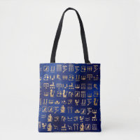 Gouden Oude Egyptische Hiërogliefen op Blauw