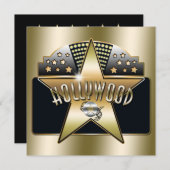 Gouden Oude Hollywood Typografie Retro Uitnodiging (Voorkant / Achterkant)