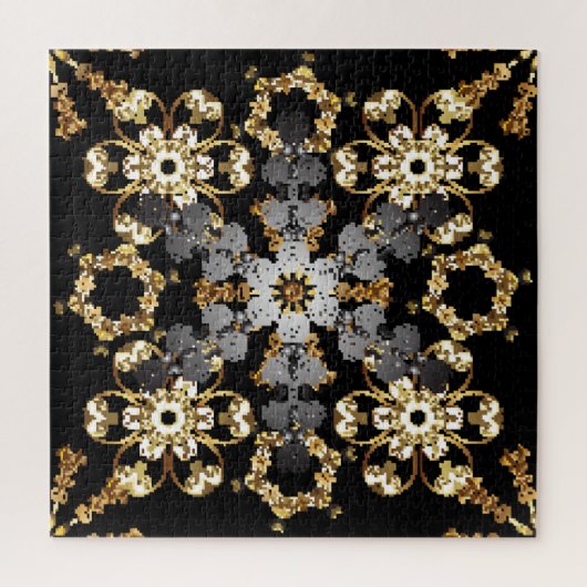Gouden Outline: Oostelijke bloemendecor Legpuzzel (Verticaal)