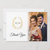 Gouden ovaal laat zwart wit trouwfoto QR Code Bedankkaart (Voorkant)