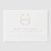 Gouden ovaal monogram donkerrood save the date bru vellum uitnodigingen (Voorkant)