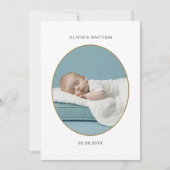 Gouden Ovale Foto Zwart & Wit Baby Doop Kaart (Voorkant)