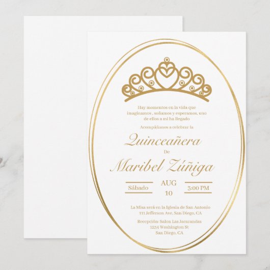 Gouden ovale Quinceanera uitnodiging (Voorkant / Achterkant)