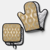 Gouden  Oven Mitt & Pot Holder Set (Voorkant / Achterkant)