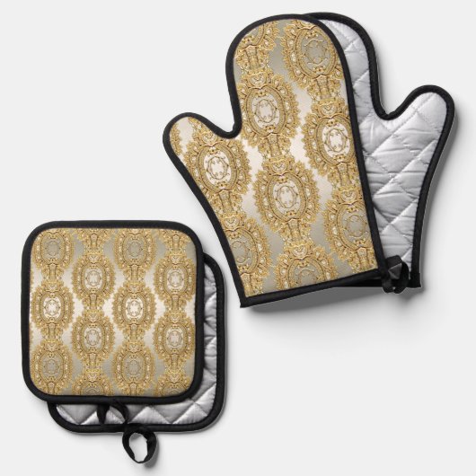 Gouden  Oven Mitt & Pot Holder Set (Voorkant / Achterkant)