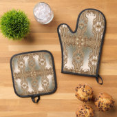Gouden Oven Mitt & Pot Holder Set (Top down)