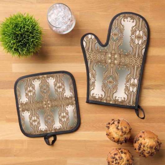 Gouden  Oven Mitt & Pot Holder Set (Top down)