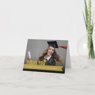 Gouden Overlay Lint Afstudeerhoed Moderne Foto Bedankkaart