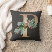 Gouden P-monogram dennenappels en bessen Kerstfami Kussen (Deken)