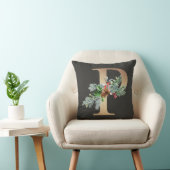 Gouden P-monogram dennenappels en bessen Kerstfami Kussen (Stoel)