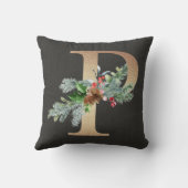 Gouden P Monogram Dennengroen & Bessen Kerst Famil Kussen (Achterkant)