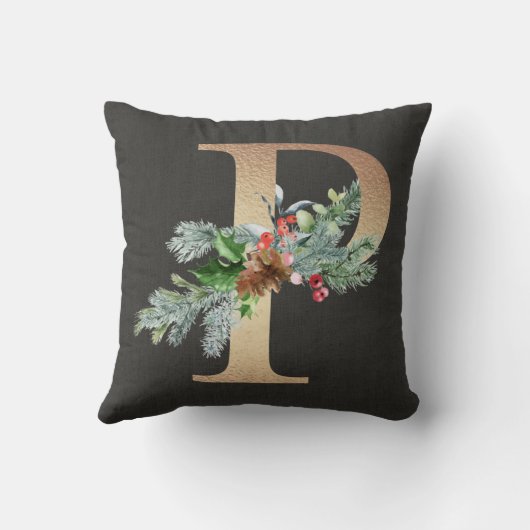 Gouden P Monogram Dennenhout & Bessen Kerst Famili Kussen (Achterkant)