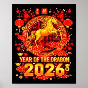 Gouden Paard Chinees Nieuwjaar 2026 Draak Zodiac W Poster