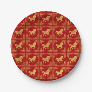 Gouden Paard Griekse Sieraadlijst Frame Rood Papieren Bordje