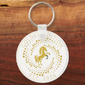 Gouden Paard Logo Aangepaste Tekst Klassiek Icoon Sleutelhanger (Voorkant)