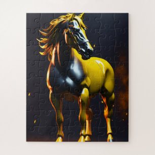 Gouden Paard Logo Puzzel Luxe Krachtig Paard J