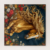 Gouden Paard met Golvende Manen Legpuzzel (Horizontaal)