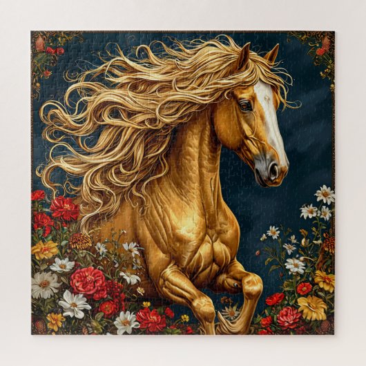 Gouden Paard met Golvende Manen Legpuzzel (Verticaal)