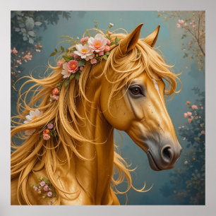 Gouden Paard met Golvende Manen Poster