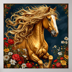 Gouden Paard met Golvende Manen Poster