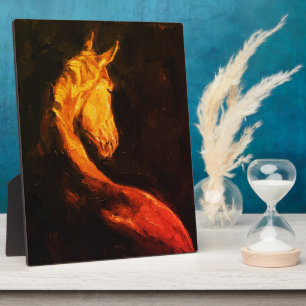 Gouden Paard Olie Schilderij – Donkere Expressieve Fotoplaat