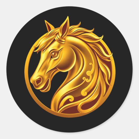 Gouden Paard Ronde Sticker (Voorkant)