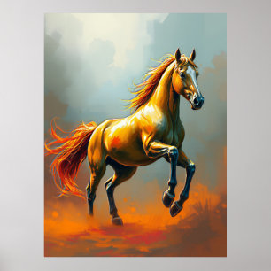 Gouden Paard Steigerend, Stromende Manen, Levendig Poster