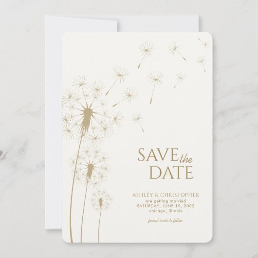 Gouden Paardebloem Bruiloft Save the Date Kaart (Voorkant)