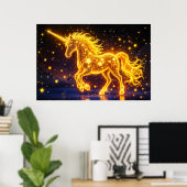 Gouden paardenhoorn sprookje nachtelijke ruimte he poster (Thuiskantoor)