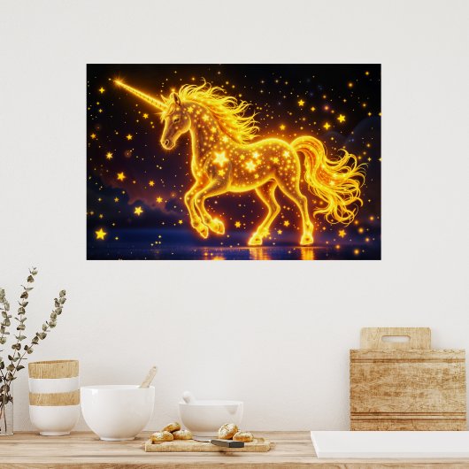 Gouden paardenhoorn sprookje nachtelijke ruimte he poster (Keuken)