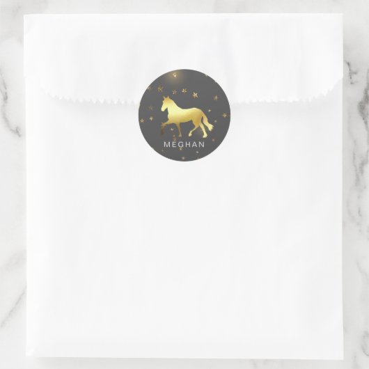 gouden paardensterren ruitermonogram ronde sticker (Tas)