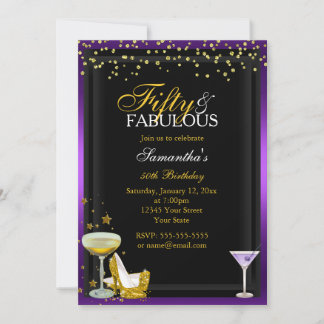Gouden & Paarse 50 & Fantastische Verjaardagsuitno Kaart