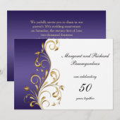 Gouden paarse 50ste huwelijksverjaardag Vintage Kaart (Voorkant / Achterkant)