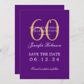 Gouden Paarse 60e verjaardag Opslaan Datum w / Det Kaart (Voorkant / Achterkant)