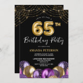 Gouden Paarse 65ste verjaardagsfeest Kaart (Voorkant / Achterkant)