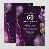 Gouden Paarse agaat 60e verjaardag Kaart (Voorkant / Achterkant)