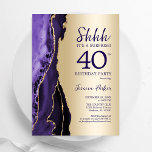 Gouden Paarse Agaat Surprise 40e verjaardag Kaart<br><div class="desc">Paarse en gouden agaat verrassing 40ste verjaardagsfeestuitnodiging. Elegant modern ontwerp met waterverf agaat marmeren geode achtergrond,  faux glitter goud en typografie script lettertype. Trendy uitnodigingskaart perfect voor een stijlvol vrouwenfeest. Gedrukte Zazzle-uitnodigingen of direct download digitale afdrukbare sjabloon.</div>