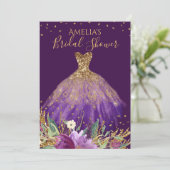 Gouden Paarse Amethist Jurk Vrijgezellenfeest Uitn Kaart (Staand voorkant)
