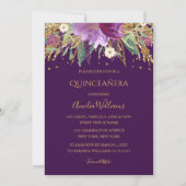 Gouden Paarse Amethyst Jurk Quinceanera Invite Kaart (Achterkant)