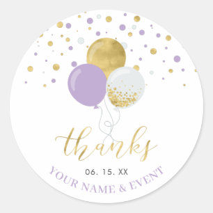 Gouden & Paarse Ballonnen Feest Favoriet Bedankt Ronde Sticker
