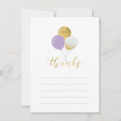Gouden & Paarse ballonnen | Partij Dank u Nota Kaa Bedankkaart (Voorkant)