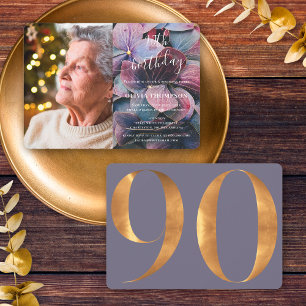 Gouden Paarse Blauwe Hortensia 90ste Verjaardag Fo Kaart