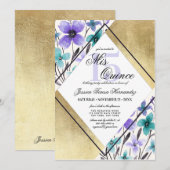 Gouden Paarse Blauwgroen Bloem Waterverf Mis Quinc Kaart (Voorkant / Achterkant)