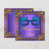 Gouden Paarse Blauwgroen Blue Mask Masquerade Ball Kaart (Voorkant / Achterkant)