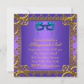 Gouden Paarse Blauwgroen Blue Mask Masquerade Ball Kaart (Achterkant)