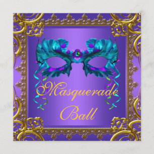Gouden Paarse Blauwgroen Blue Mask Masquerade Ball Kaart
