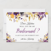 Gouden Paarse Bloem Wil Je Mijn Bruidsmeisje Zijn? Kaart (Voorkant)