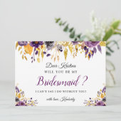Gouden Paarse Bloem Wil Je Mijn Bruidsmeisje Zijn? Kaart (Staand voorkant)