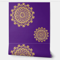 Gouden paarse Bloemen Abstract Mandala Behang