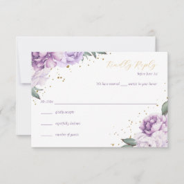 Gouden Paarse Bloemen Quinceañera Verjaardag RSVP Kaart